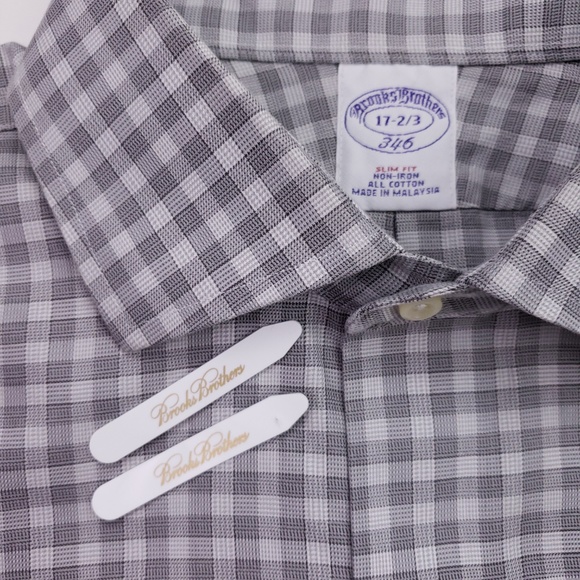 Brooks Brothers Slim Fit Shirt 17 32/33 Gray Check - Picture 7 of 8